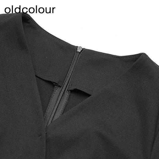 oldcolour春秋款黑色简约优雅通勤V领长袖连衣裙GL32103859 商品图2