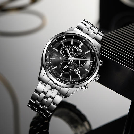 西铁城/CITIZEN光动能正品钢带商务经典三眼计时手表男表AT2570-56E 商品图4