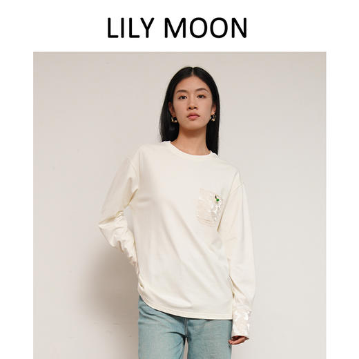 LILYMOON新中式国风长袖T恤提花口袋纯棉百搭打底时尚休闲国潮 商品图0