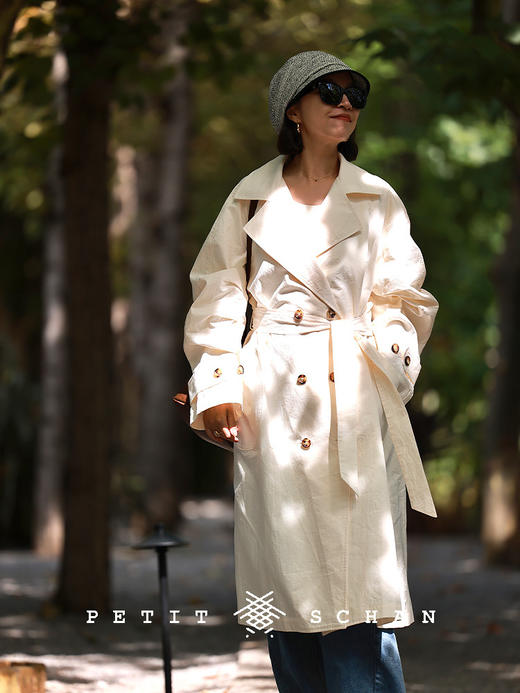 PETIT SCHAN小闪 CLO#591 whitechapel 白教堂 100%纯棉褶皱感大翻领双排扣长风衣 商品图4