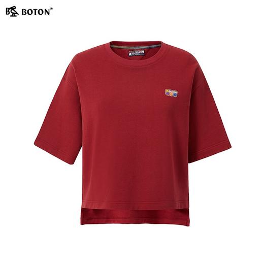 波顿夏季高端枣红色圆领t恤女短袖宽松纯色上衣简约LT282322 商品图4