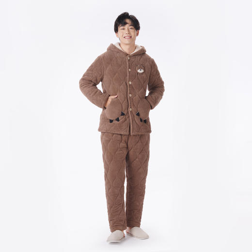 都市丽人都市锋尚睡衣亲情蜜语长袖长毛绒夹棉加厚男士加夹棉套装FHT9A8 商品图1