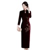 HYX-24-7872新款修身改良丝绒旗袍裙大码喜妈妈婚宴礼服长款喜婆婆 商品缩略图4