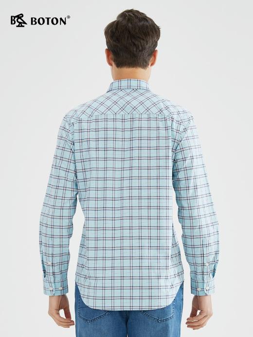 波顿【大码衬衣】春秋男士浅蓝色格子衬衫高端美式休闲MS703123 商品图3