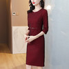 雀说新款绣花亮片酒红色连衣裙AL7112 商品缩略图3