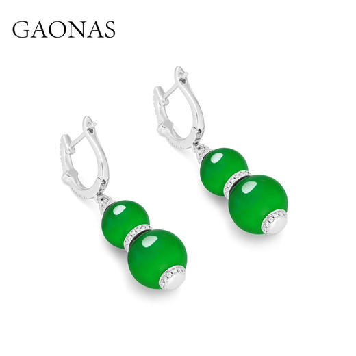 GAONAS 925银合成锆石耳饰 绿罗裙 东方美葫芦设计绿耳环 10867EG 商品图2