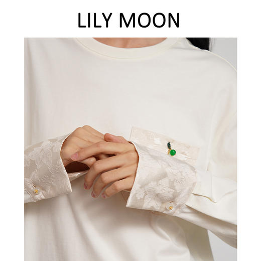 LILYMOON新中式国风长袖T恤提花口袋纯棉百搭打底时尚休闲国潮 商品图3