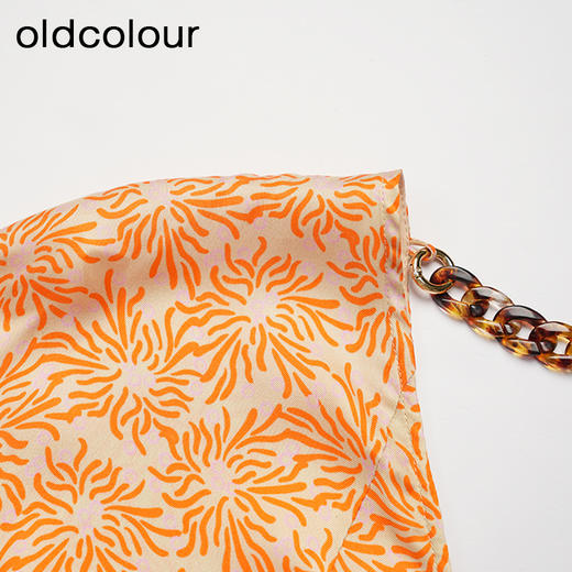 oldcolour夏款橘色时尚气质高腰V领碎花长款短袖连衣裙O22101271 商品图2