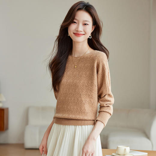 宽松慵懒风针织打底衫，内搭长袖t恤正肩上衣CC- J896 商品图1