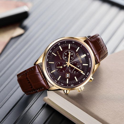 西铁城/CITIZEN光动能正品皮带商务经典三眼计时男表AT2573-07X 商品图4