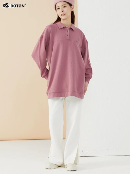 波顿春秋季女士美式宽松卫衣中袖长款polo领粉红色设计感小众LT281322 商品图4