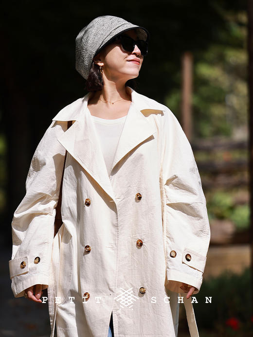 PETIT SCHAN小闪 CLO#591 whitechapel 白教堂 100%纯棉褶皱感大翻领双排扣长风衣 商品图1