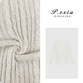 03-5潘依绣丁丁宠粉PanYiXiu/潘依绣温柔慵懒风麻花圆领套头针织毛衣 L2381
