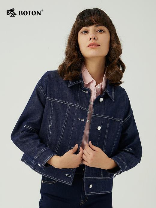 波顿春秋女士宝蓝色短款设计感小众牛仔外套高端LJ899123 商品图1