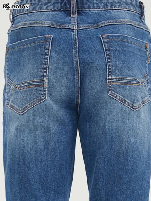 波顿中蓝色牛仔裤男直筒宽松潮牌经典百搭弹力长裤子ME778321 商品图3
