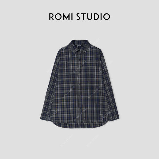 ROMI STUDIO“自我格调”高密棉磨毛格纹宽松长袖衬衣431C2017 商品图0