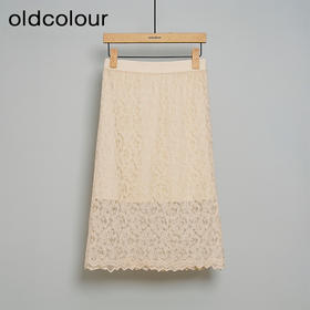 oldcolour夏款百搭松紧腰蕾丝百搭中长款半身裙女O20009016