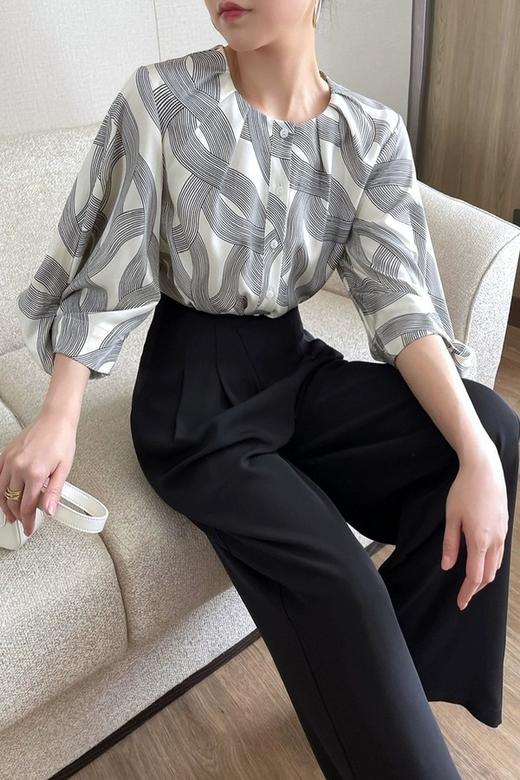 ESTELLICA 气质时髦圆领几何印花衬衣 18626 商品图4