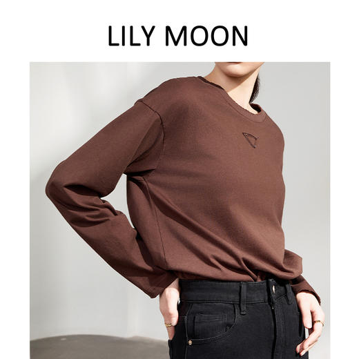 LILYMOON 水洗棉手工磨破长袖T恤男女同款情侣打底衫新疆长绒棉 商品图1