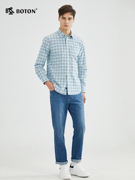 波顿【大码衬衣】春秋男士浅蓝色格子衬衫高端美式休闲MS703123 商品图1