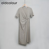 oldcolour灰色柔软舒适褶皱圆领设计感短袖连衣裙O21101134 商品缩略图0