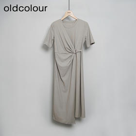 oldcolour灰色柔软舒适褶皱圆领设计感短袖连衣裙O21101134