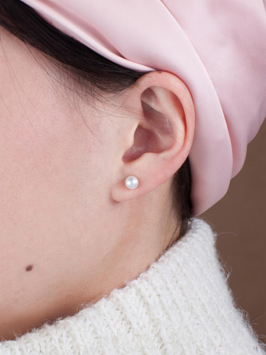 LUCINE 珍珠耳钉七夕礼物纯银正圆强光天然淡水迷你防过敏925银 商品图2