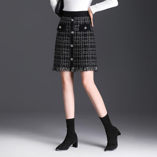 MYX-YGLR-1218-L小香风格纹短款包臀裙松紧腰针织毛线裙秋冬款显瘦半身裙一步裙 商品图1