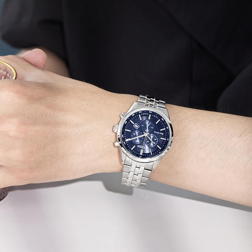 西铁城/CITIZEN光动能正品钢带商务经典三眼计时男表AT2570-56L 商品图6