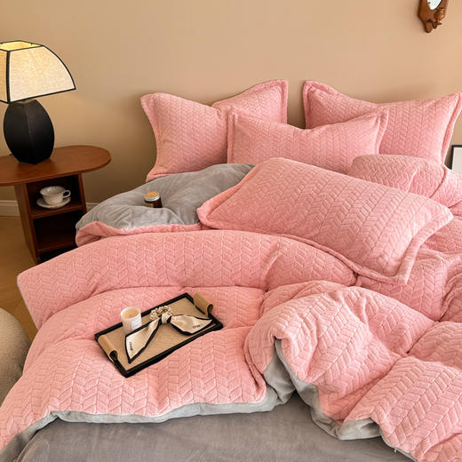 自然醒A类麦穗纹提花牛奶绒床上四件套双面珊瑚法兰绒被套罩床单笠冬季款床品QJ 商品图7