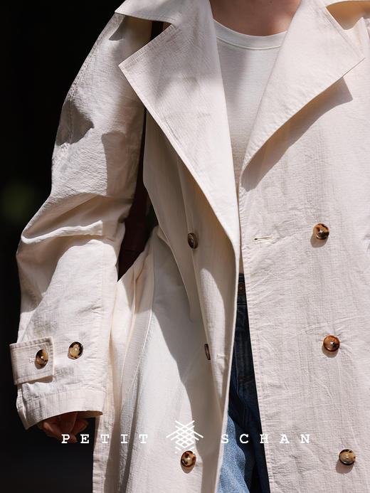PETIT SCHAN小闪 CLO#591 whitechapel 白教堂 100%纯棉褶皱感大翻领双排扣长风衣 商品图3