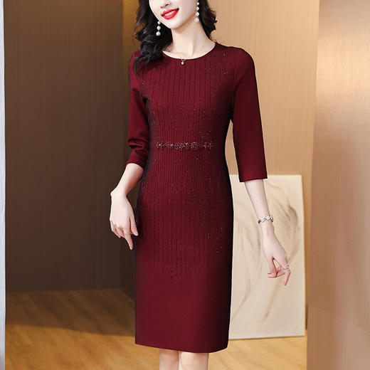 雀说新款绣花亮片酒红色连衣裙AL7112 商品图1