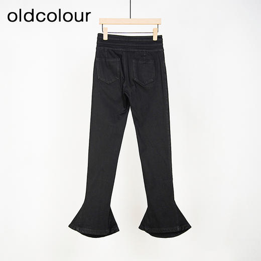 oldcolour春秋款黑色高腰显瘦修身喇叭裤水洗牛仔长裤女HO14113434 商品图1