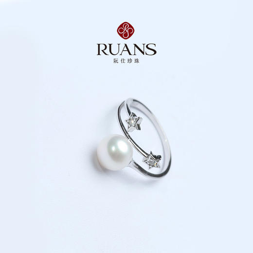 阮仕流星雨系列 S925银淡水珍珠戒指 7.5-8mm 正圆无瑕 极强光 商品图2