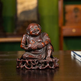 清 竹雕刘海戏金蟾摆件（红木座）