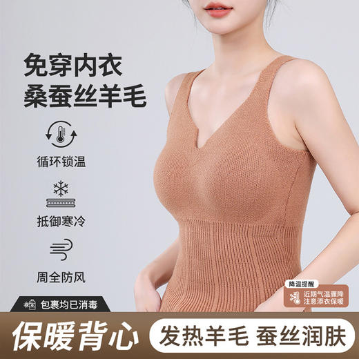 桑蚕丝蛋白羊毛深V毛衣背心女秋冬针织带胸垫打底保暖内衣马甲女 商品图0