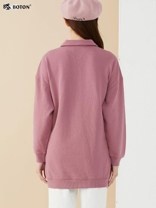 波顿春秋季女士美式宽松卫衣中袖长款polo领粉红色设计感小众LT281322 商品图1