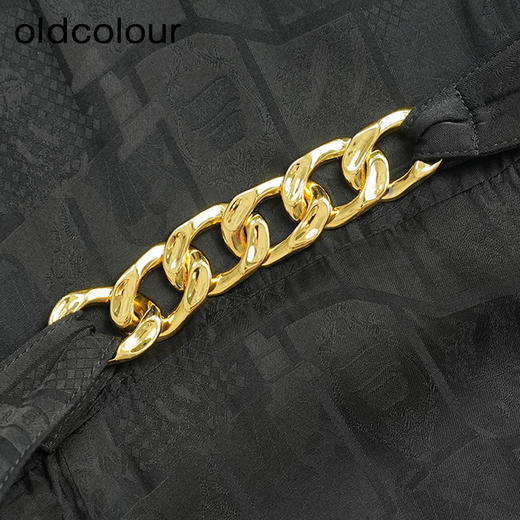 oldcolour夏款黑色气质时尚通勤收腰V领长款短袖连衣裙O23101325 商品图4