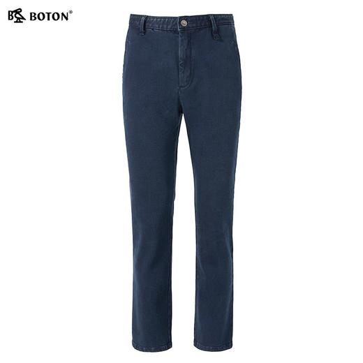 波顿牛仔裤男直筒火山岩秋冬季加绒加厚深蓝色高端弹力长裤子ME785321 商品图5