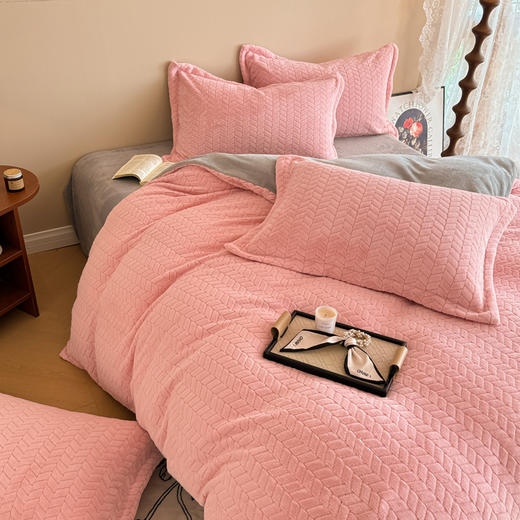 自然醒A类麦穗纹提花牛奶绒床上四件套双面珊瑚法兰绒被套罩床单笠冬季款床品QJ 商品图9