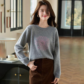 刺绣高腰套头毛衣羊毛针织衫，复古软糯慵懒内搭打底上衣CC- J845