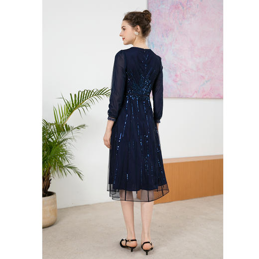 司歌刺绣亮片长袖连衣裙收腰A901210X 商品图3