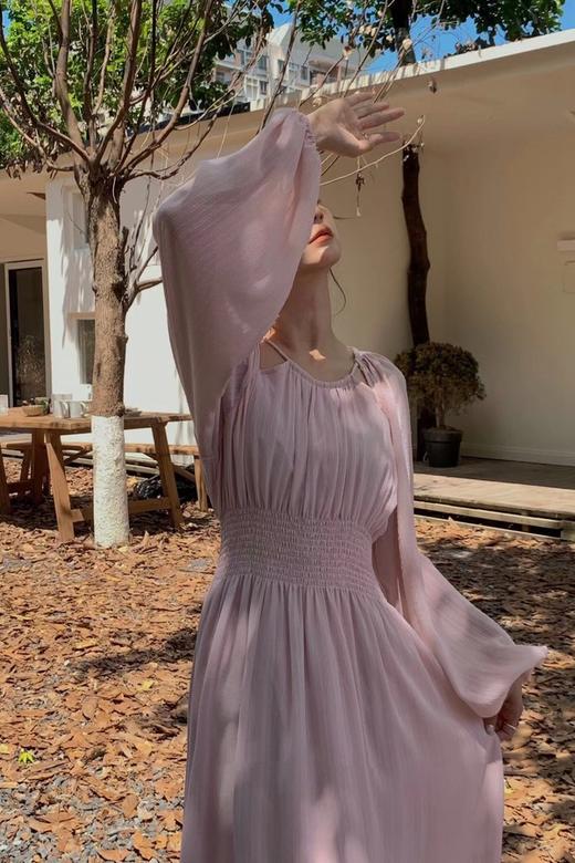 Le Malene 粉色优雅甜美挖肩收腰连衣裙 18748 商品图4