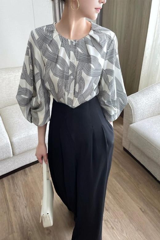 ESTELLICA 气质时髦圆领几何印花衬衣 18626 商品图2