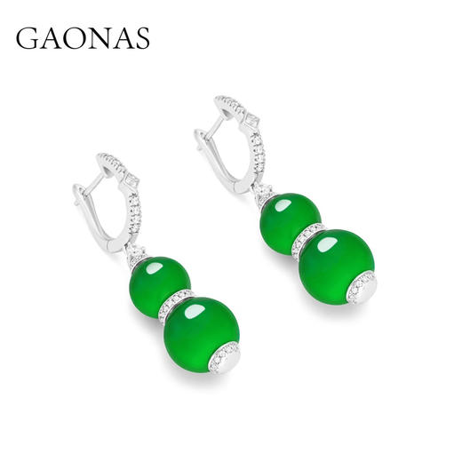 GAONAS 925银合成锆石耳饰 绿罗裙 东方美葫芦设计绿耳环 10867EG 商品图1