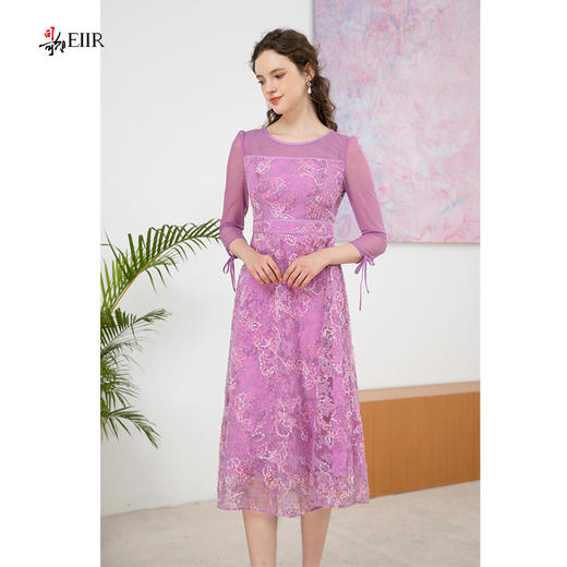 司歌圆领盘绣长袖连衣裙收腰A901072X 商品图2