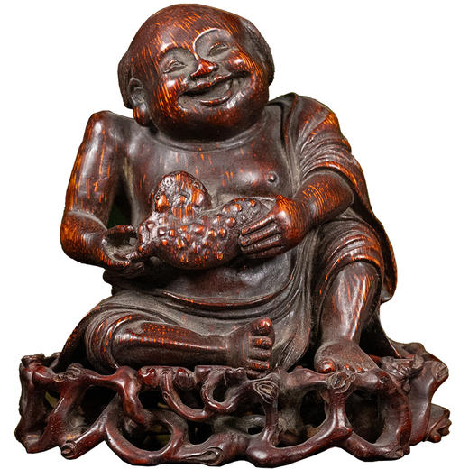 清 竹雕刘海戏金蟾摆件（红木座） 商品图5