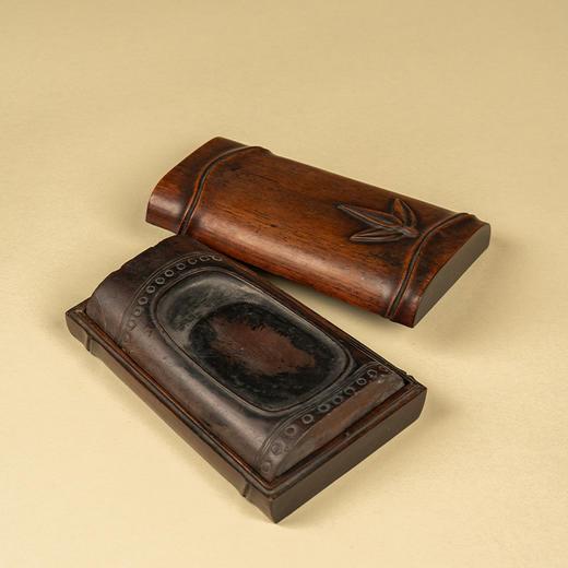 清 竹节工敞池澄泥砚及红木竹节工砚盒 商品图2