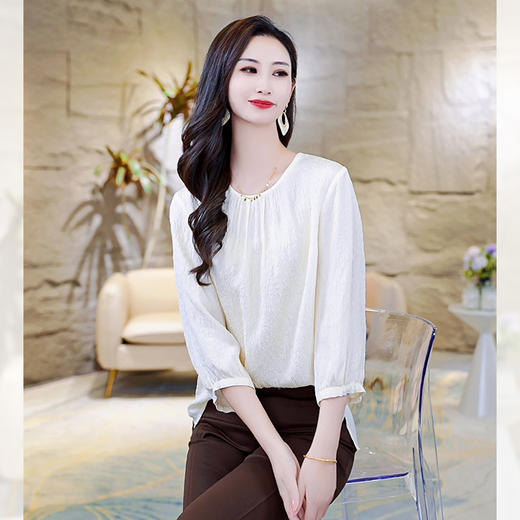 LS-0078双绉重磅真丝衬衫女七分袖2024秋装新款气质宽松桑蚕丝小衫上衣 商品图1