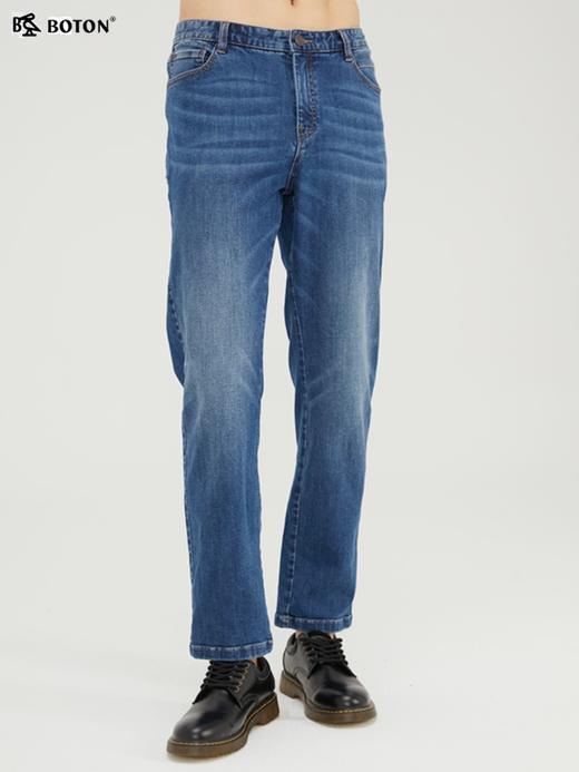 波顿中蓝色牛仔裤男直筒宽松潮牌经典百搭弹力长裤子ME778321 商品图4